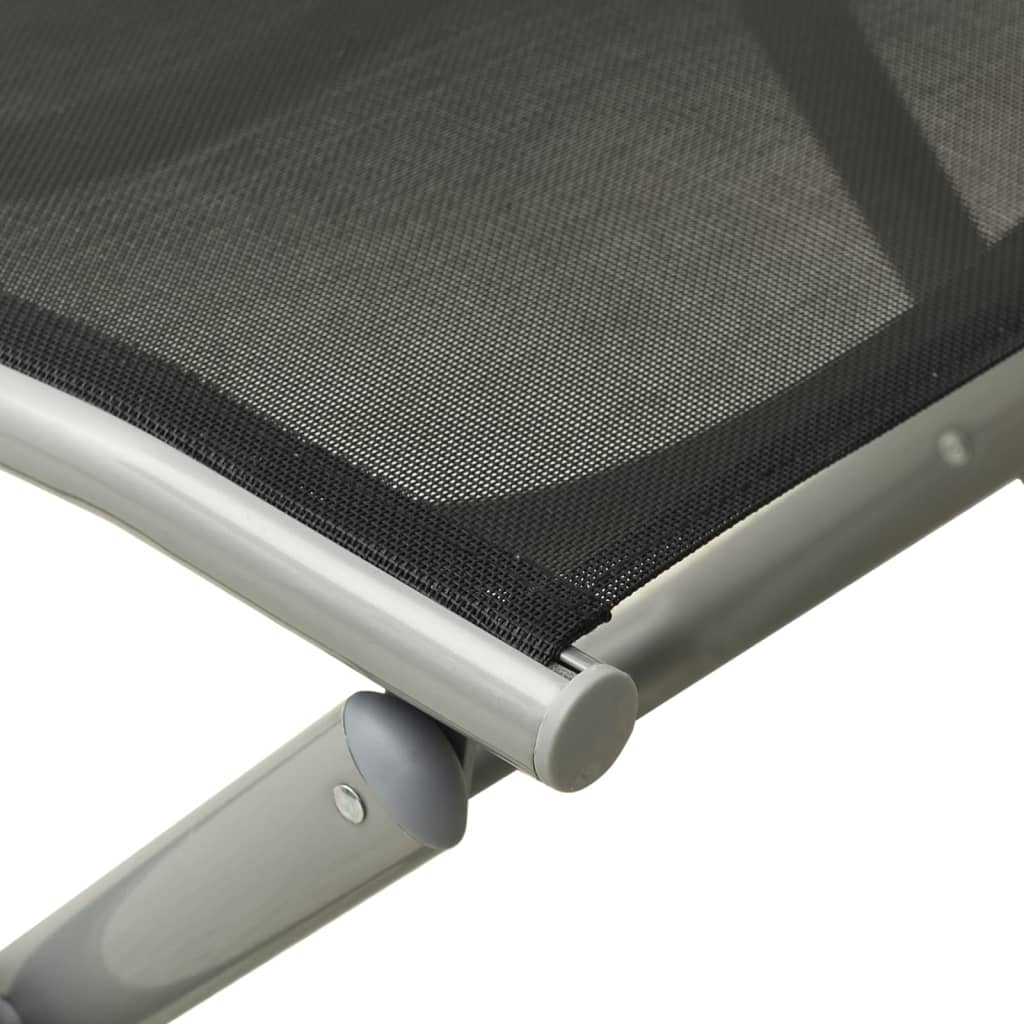 Fotpall Hopfällbar Textilen Och Aluminium Svart Och Silver