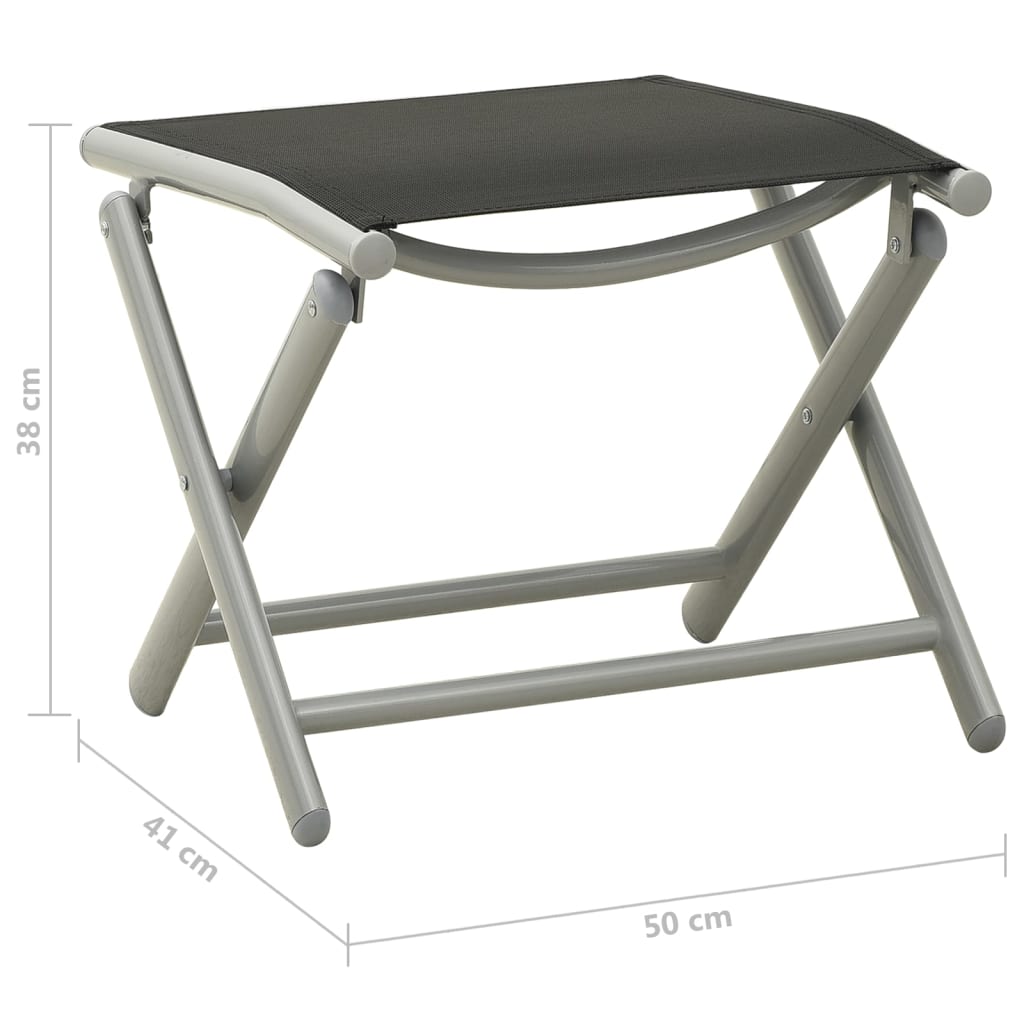 Fotpall Hopfällbar Textilen Och Aluminium Svart Och Silver