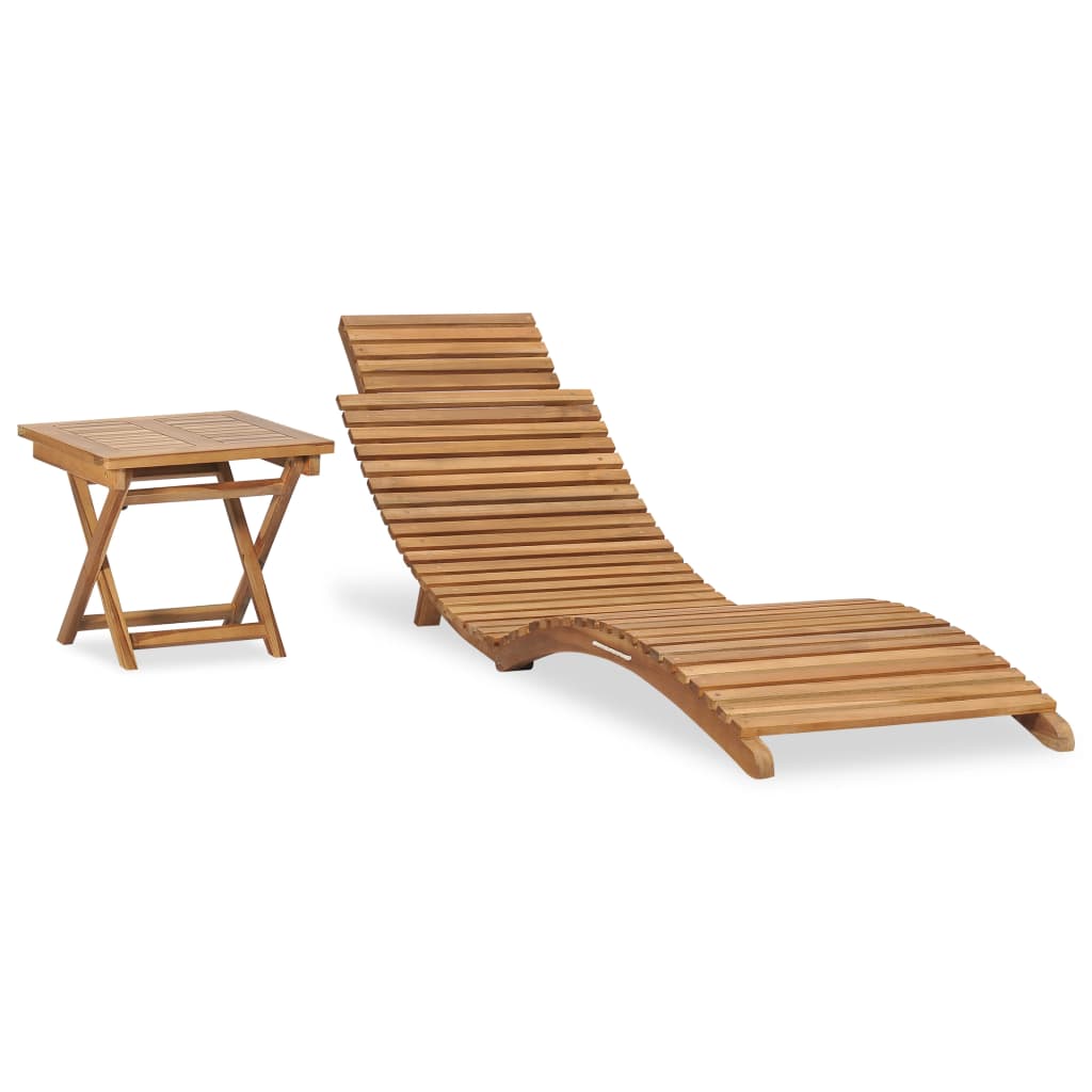 Hopfällbar Solsäng Med Bord Massiv Teak