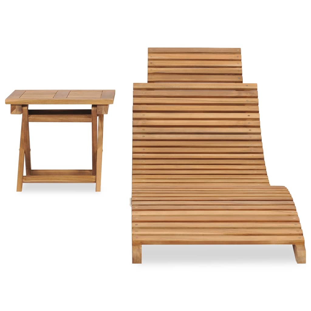 Hopfällbar Solsäng Med Bord Massiv Teak