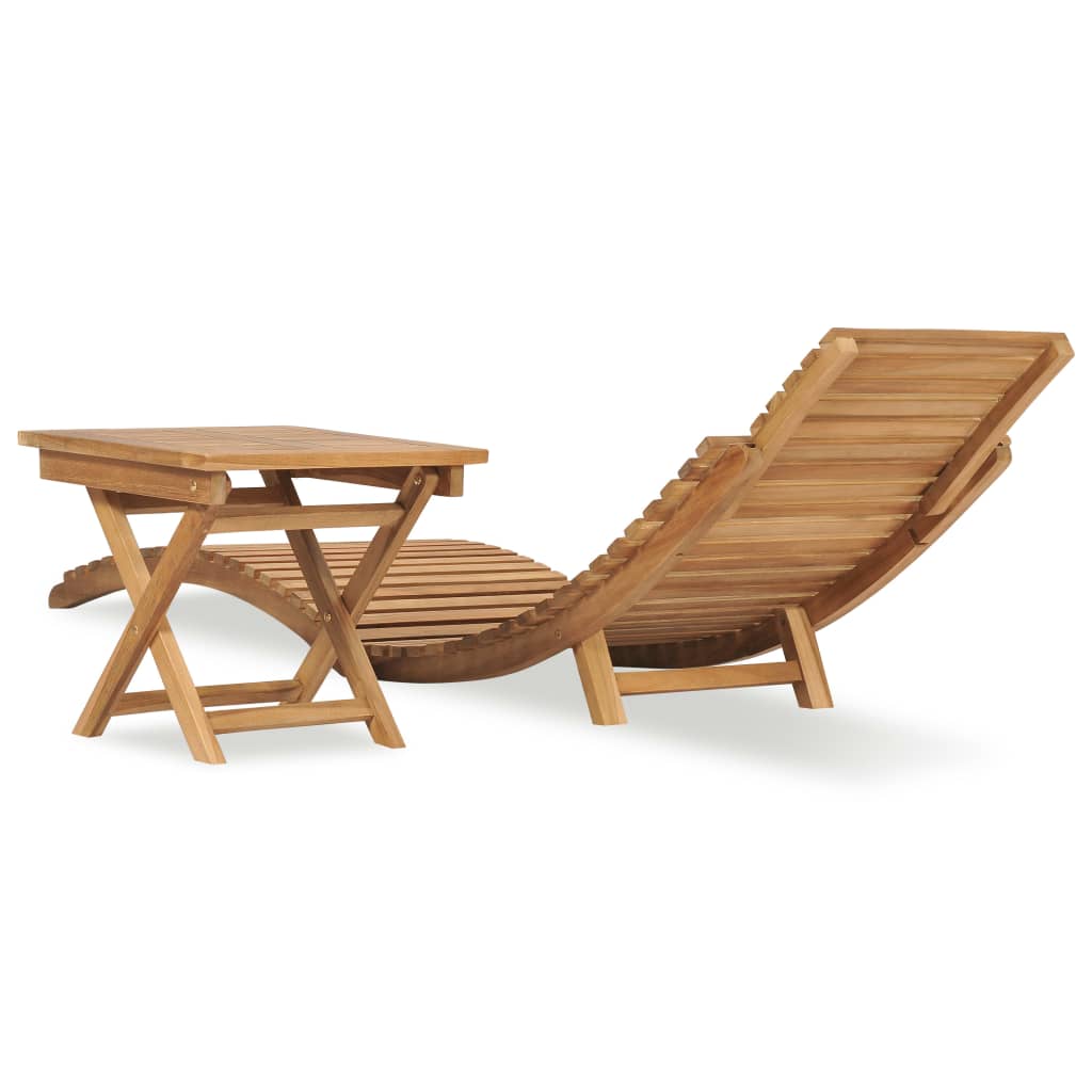 Hopfällbar Solsäng Med Bord Massiv Teak