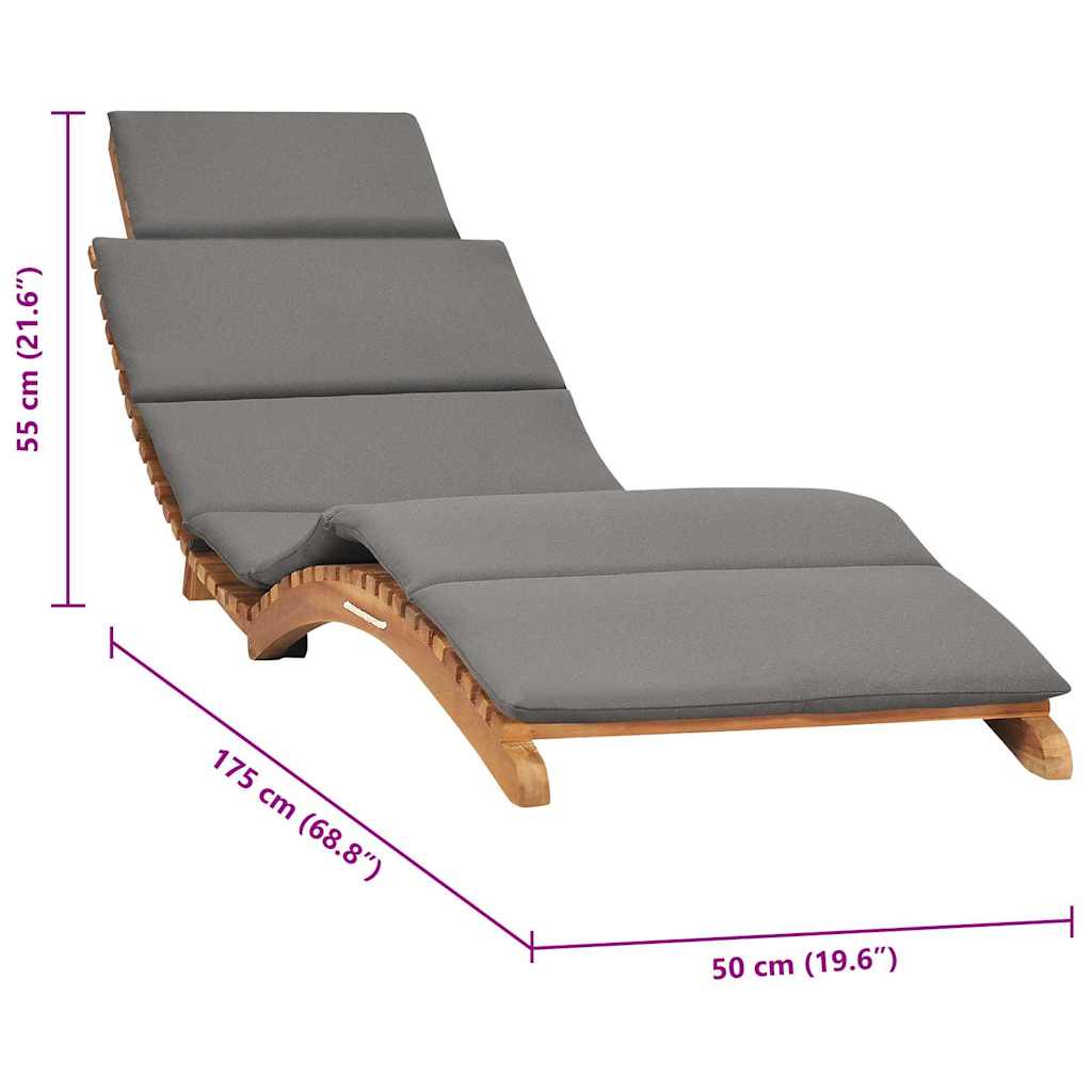 Hopfällbar Solsäng Med Mörk Dyna Massiv Teak