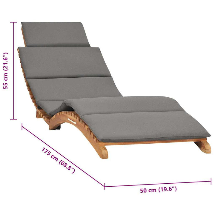 Hopfällbar Solsäng Med Mörk Dyna Massiv Teak