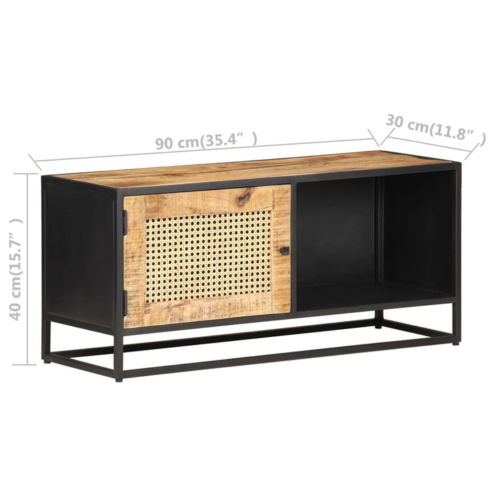 Tv-Bänk 90X30X40 Cm Massivt Grovt Mangoträ Och Naturlig Rotting