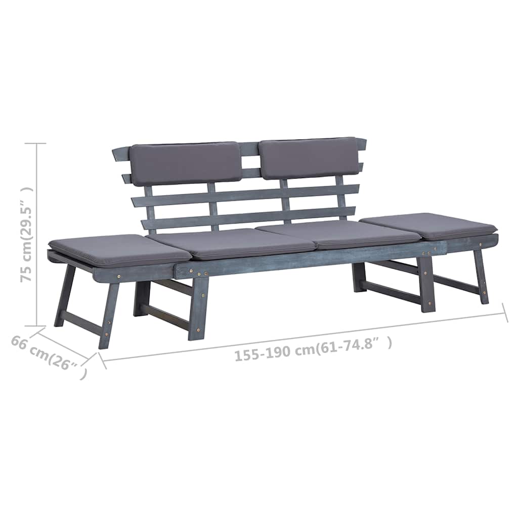 Trädgårdsbänk Med Dynor 2-I-1 190 Cm Massivt Akaciaträ