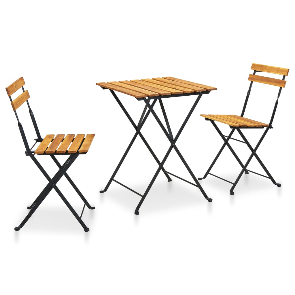 Hopfällbart Caféset 3 Delar Massivt Akaciaträ