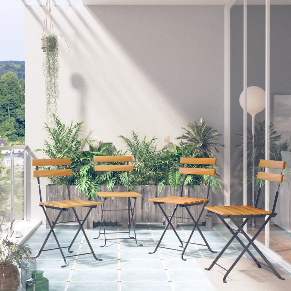 Hopfällbara Caféstolar 6 St Massiv Teak Och Stål