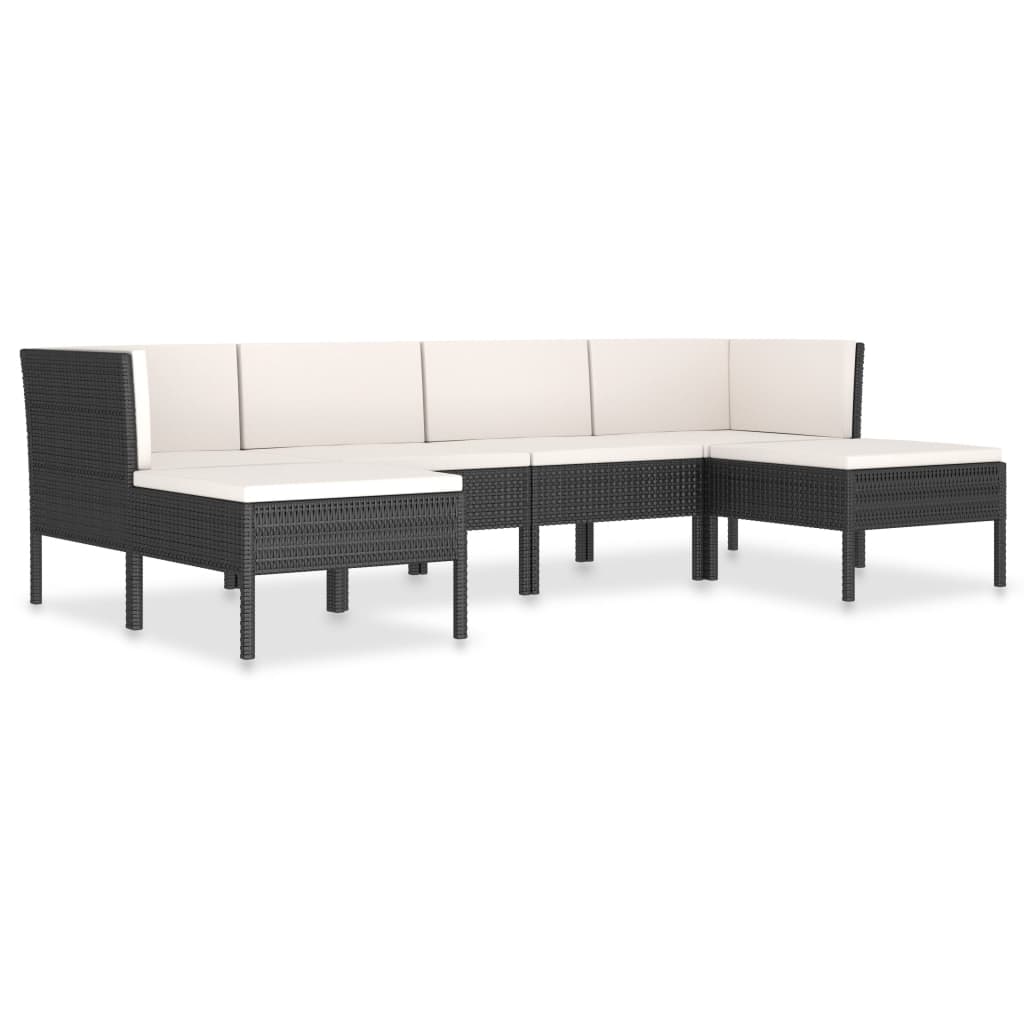 Loungegrupp Med Dynor 6 Delar Svart Konstrotting