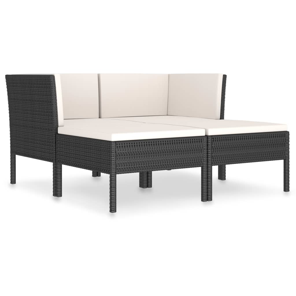Loungegrupp För Trädgården Med Dynor 4 Delar Konstrotting Svart