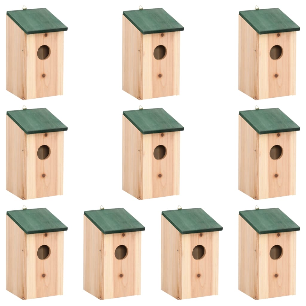 Fågelholkar 10 St Massivt Granträ 12X12X22 Cm