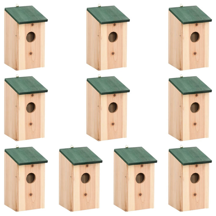 Fågelholkar 10 St Massivt Granträ 12X12X22 Cm