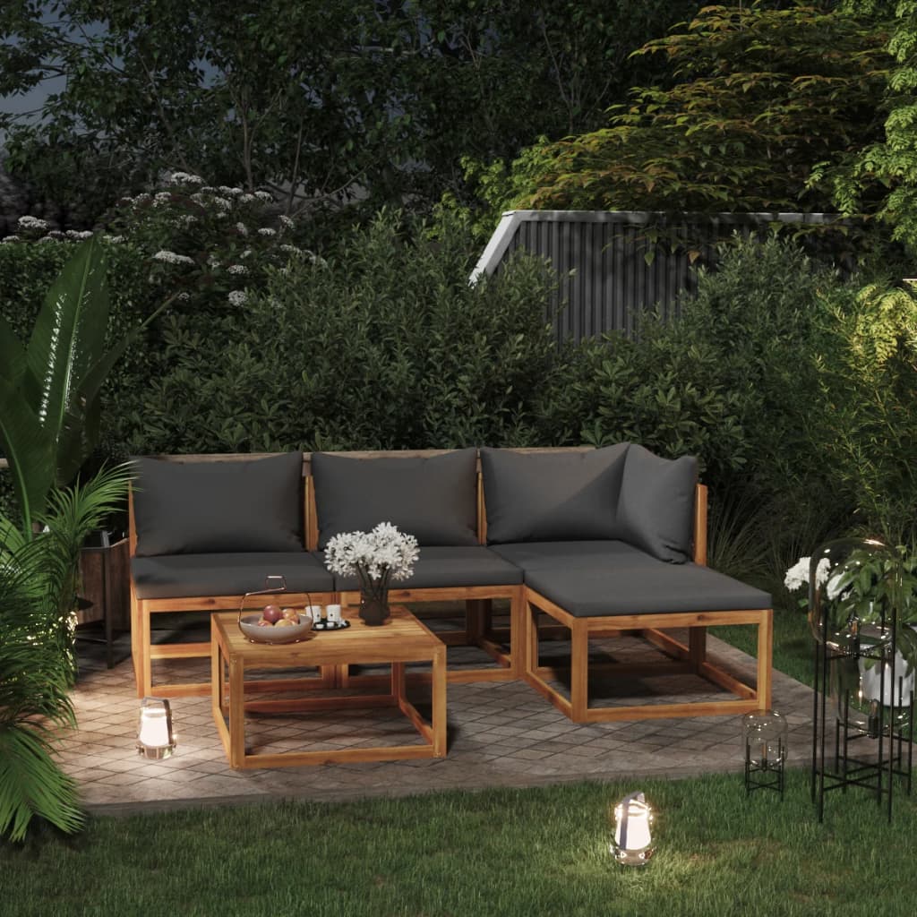 Loungegrupp Med Dynor 5 Delar Massivt Akaciaträ
