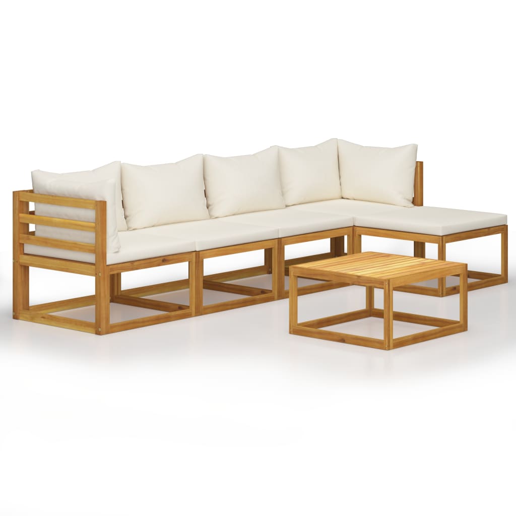 Loungegrupp För Trädgården Med Dynor Gräddvit 6 Delar Akaciaträ