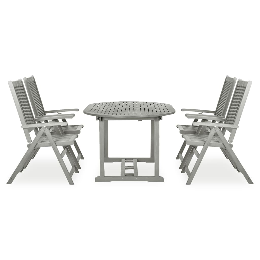 5-Delad Trädgårdsmatgrupp (150-200) X 100 Cm Massivt Akaciaträ Grå