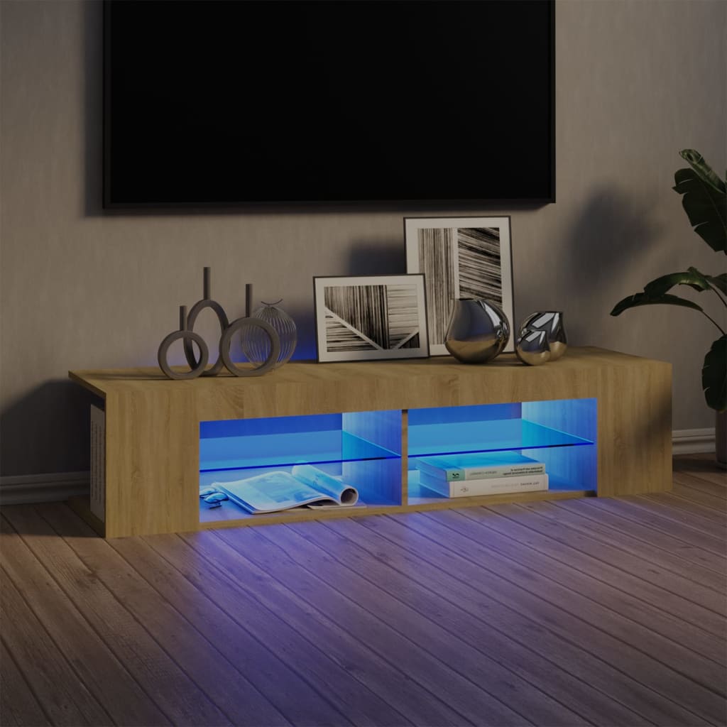 Tv-Bänk Med Led-Lampor Åldrat Trä 135X39X30 Cm Konstruerat Trä