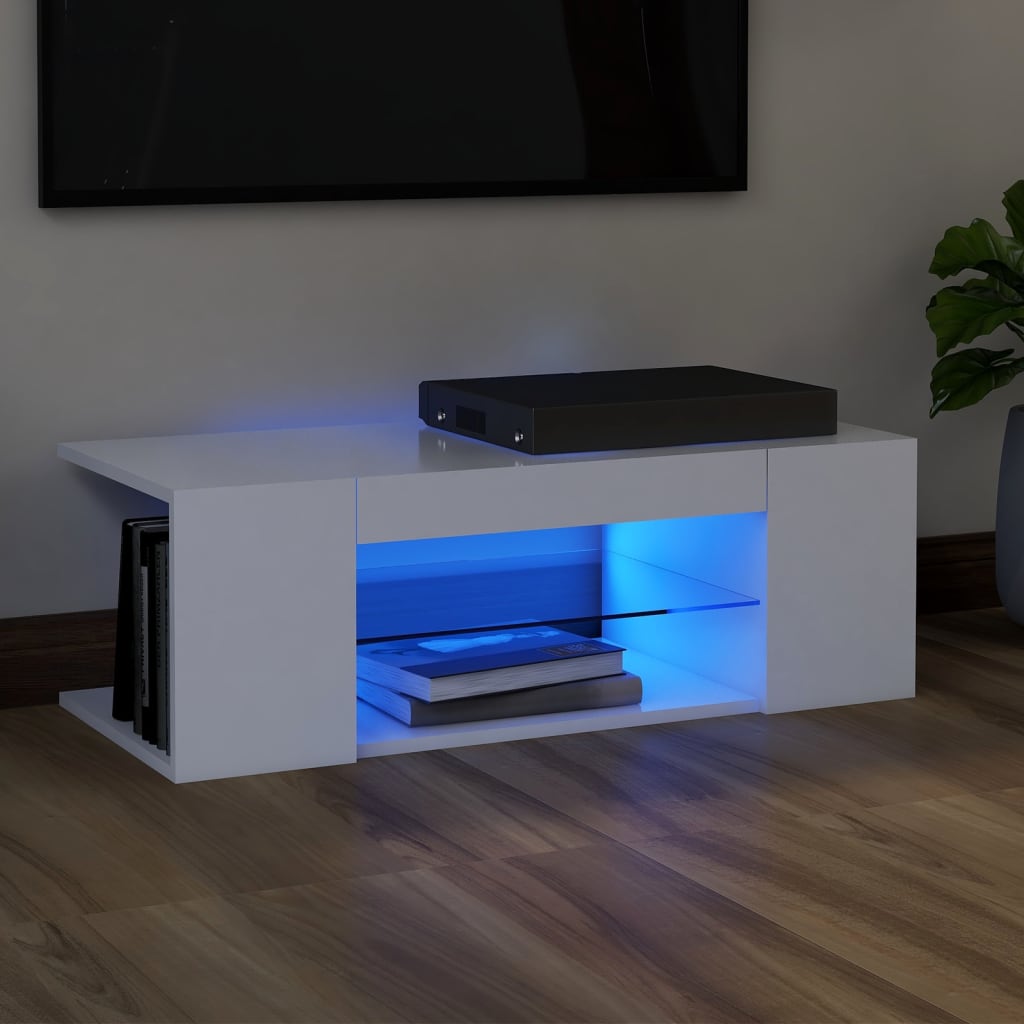 Tv-Bänk Med Led-Lampor 90X39X30 Cm Konstruerat Trä