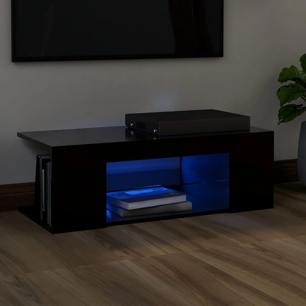 Tv-Bänk Med Led-Lampor 90X39X30 Cm Konstruerat Trä