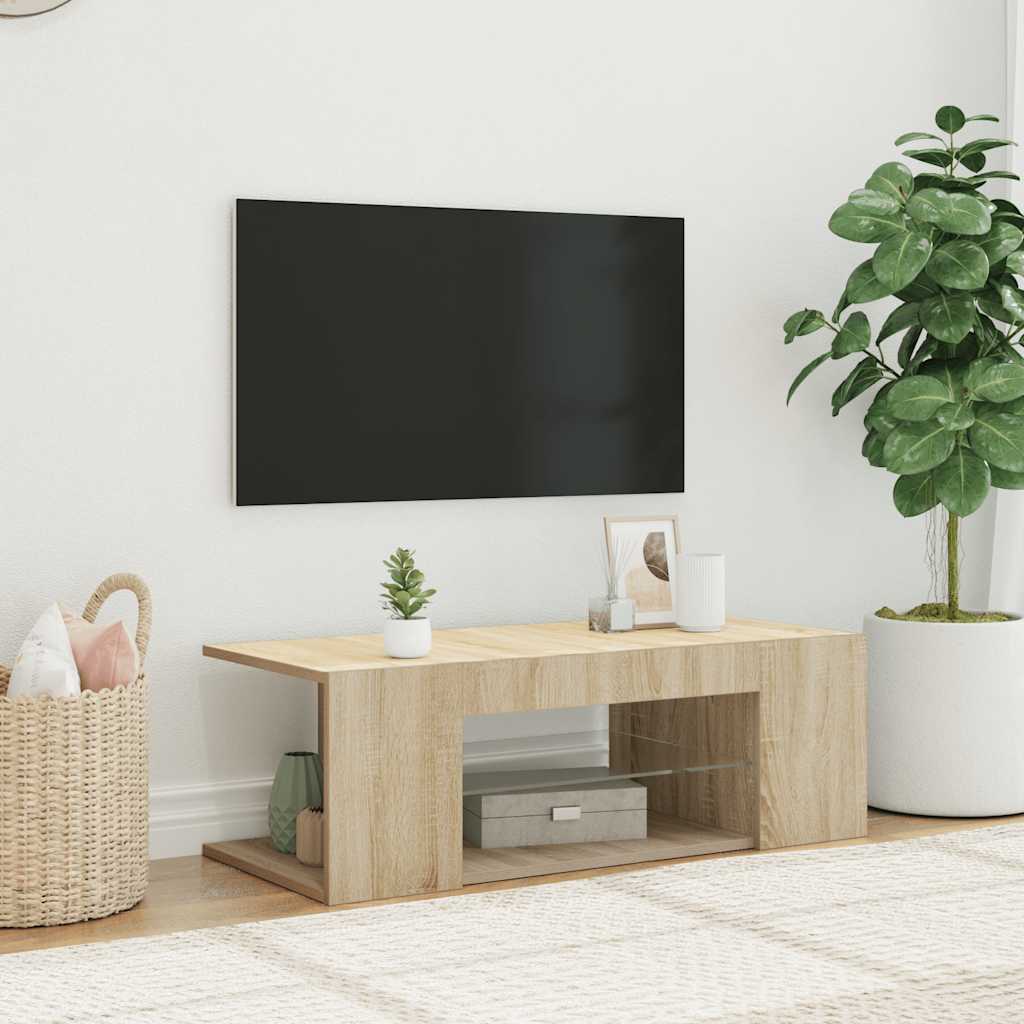 Tv-Bänk Med Led-Lampor 90X39X30 Cm Konstruerat Trä