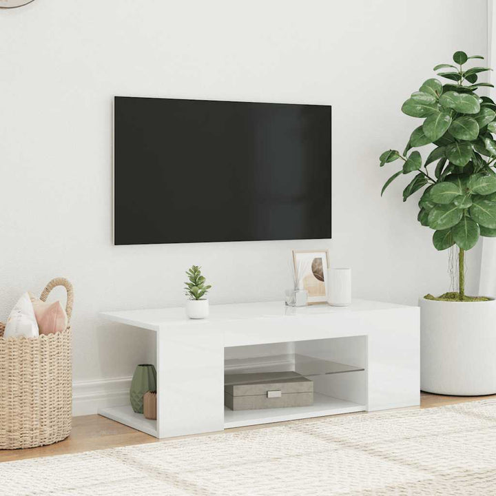 Tv-Bänk Med Led-Lampor 90X39X30 Cm Konstruerat Trä