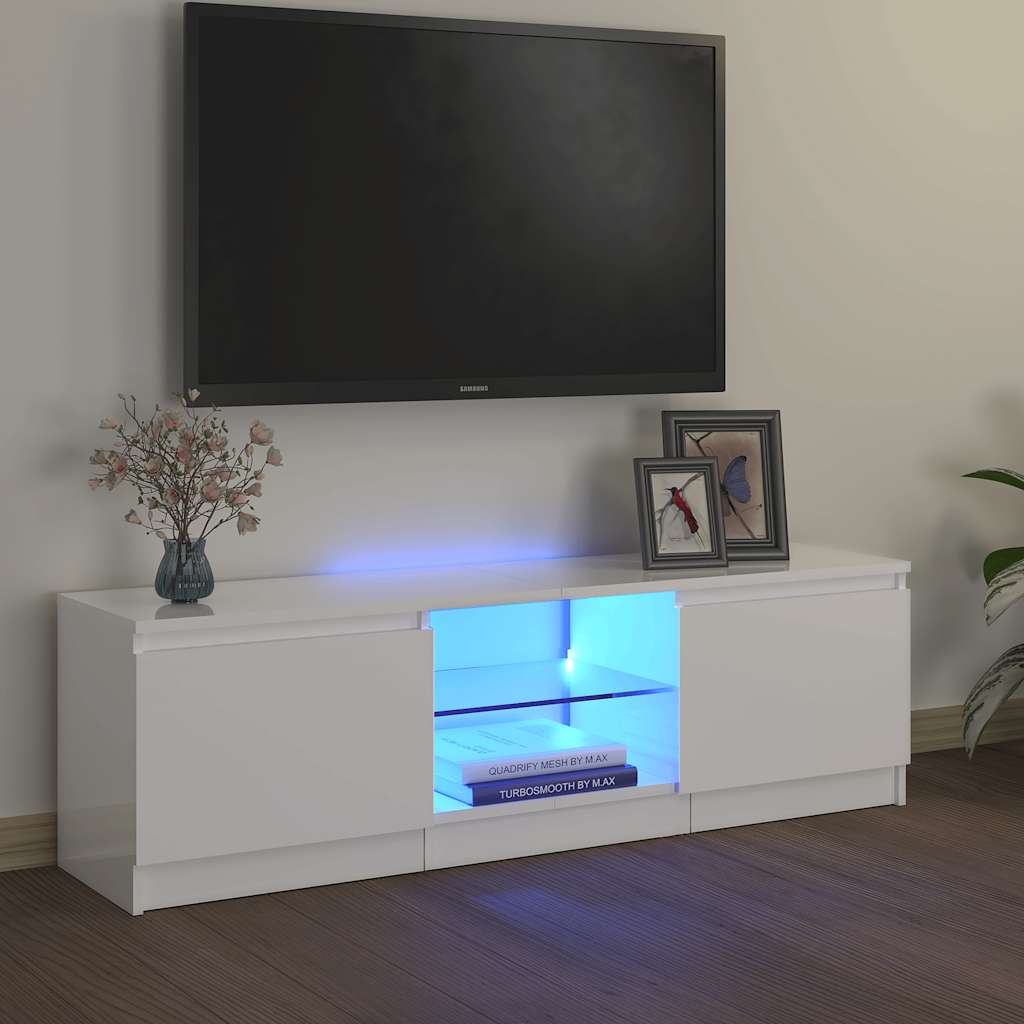 Tv-Bänk Med Led-Lampor Konstruerat Trä