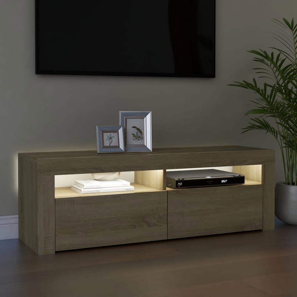Tv-Bänk Med Led-Belysning Sonoma-Ek 120X35X40 Cm