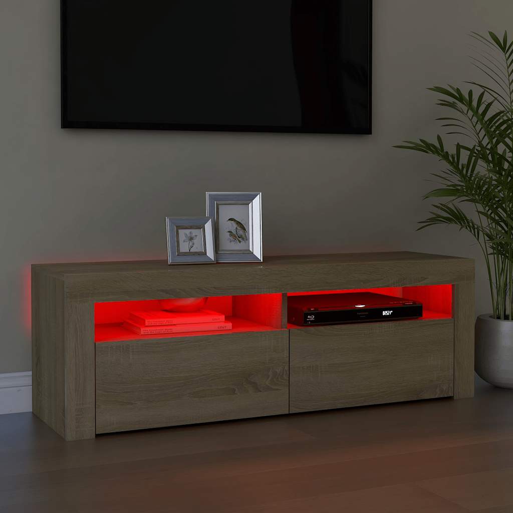 Tv-Bänk Med Led-Belysning Sonoma-Ek 120X35X40 Cm
