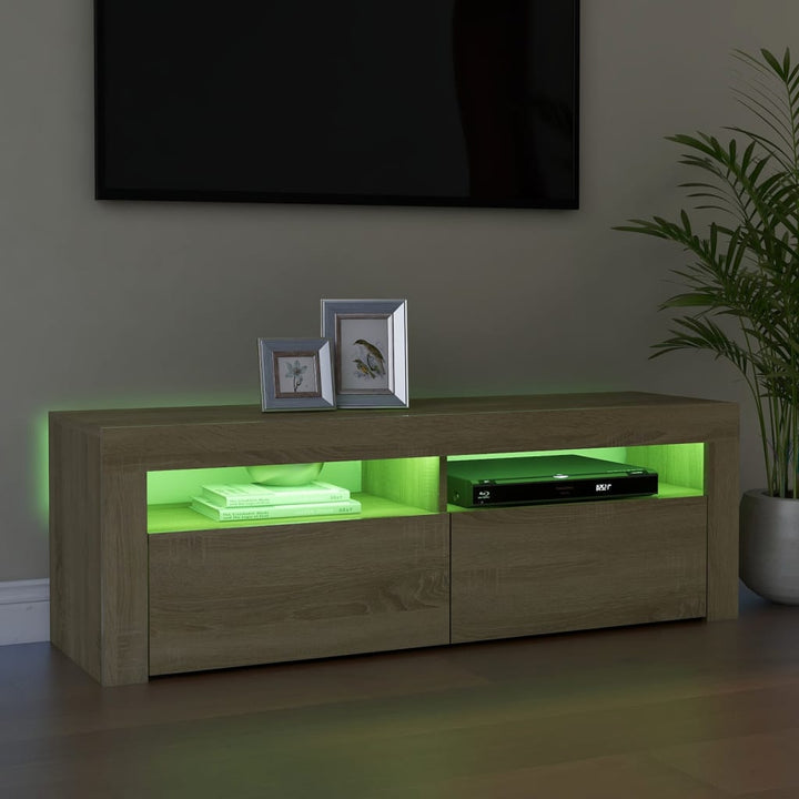 Tv-Bänk Med Led-Belysning Sonoma-Ek 120X35X40 Cm