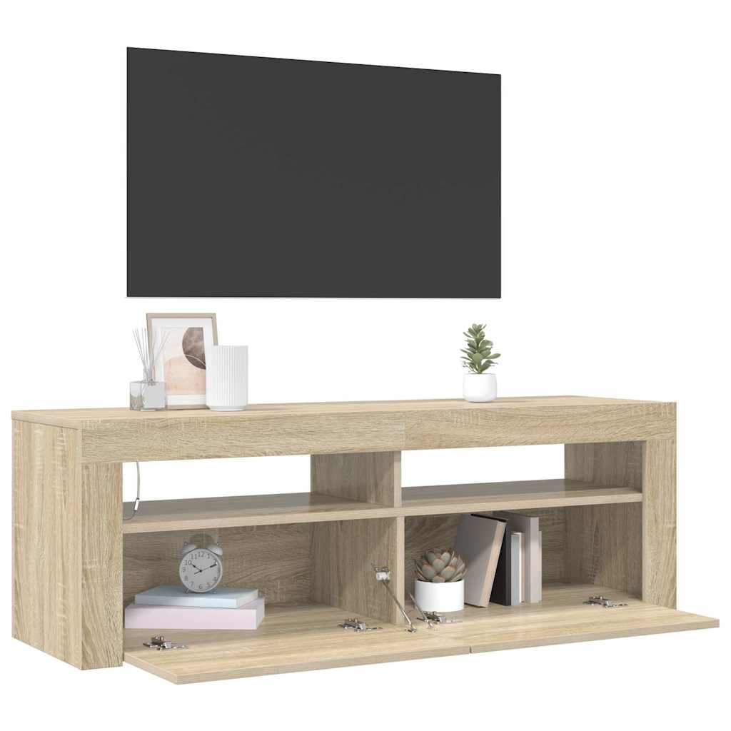 Tv-Bänk Med Led-Belysning Sonoma-Ek 120X35X40 Cm