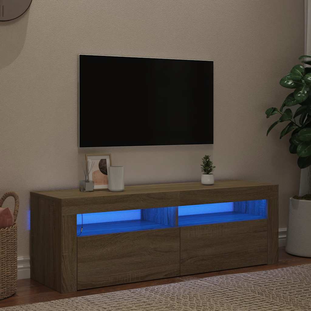 Tv-Bänk Med Led-Belysning Sonoma-Ek 120X35X40 Cm