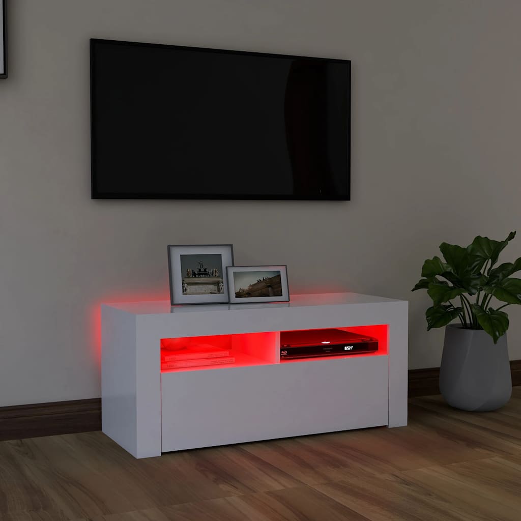 Tv-Bänk Med Led-Belysning 90X35X40 Cm
