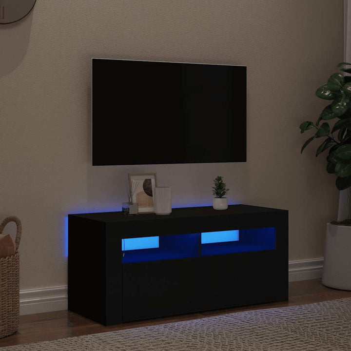 Tv-Bänk Med Led-Lampor 90X35X40 Cm Konstruerat Trä