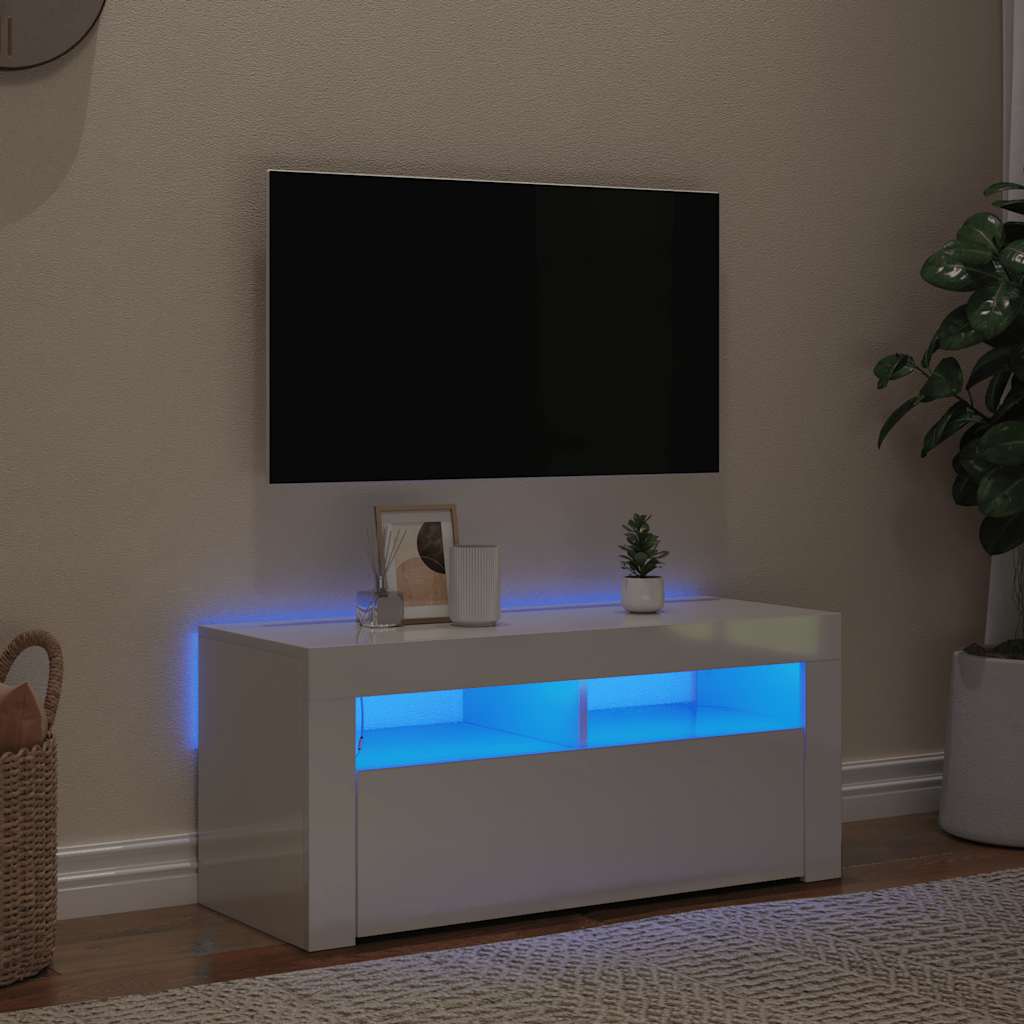 Tv-Bänk Med Led-Lampor 90X35X40 Cm Konstruerat Trä