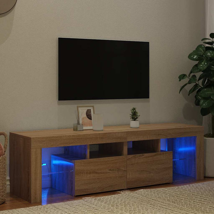 Tv-Bänk Med Led-Lampor Åldrat Trä 140X36,5X40Cm Konstruerat Trä