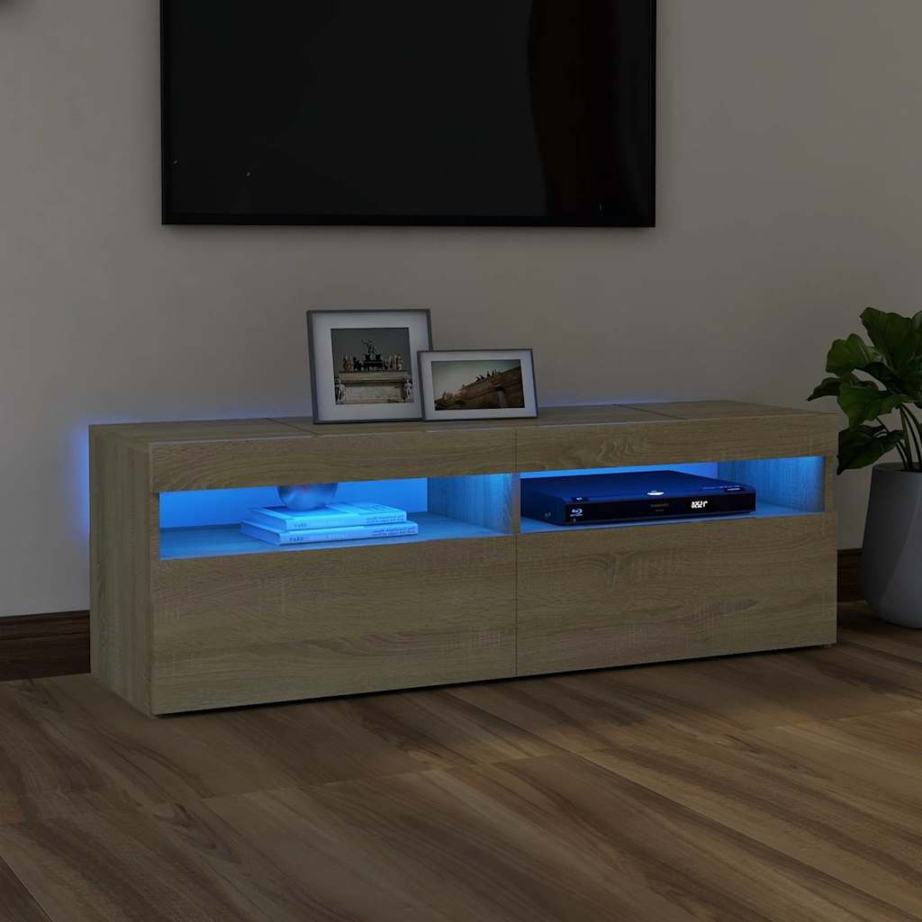 Tv-Bänk Med Led-Lampor 60X35X40 Cm Konstruerat Trä