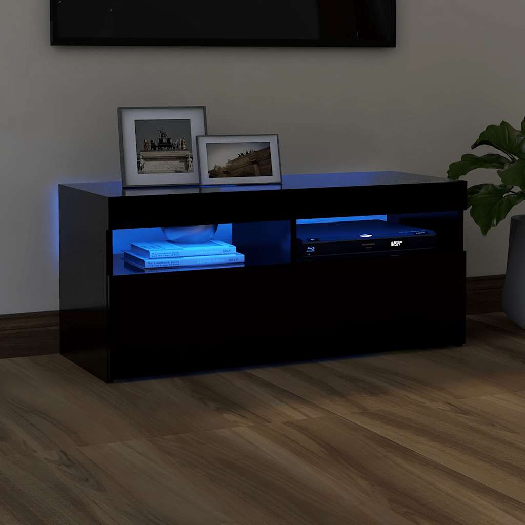 Tv-Bänk Med Led-Lampor 60X35X40 Cm Konstruerat Trä