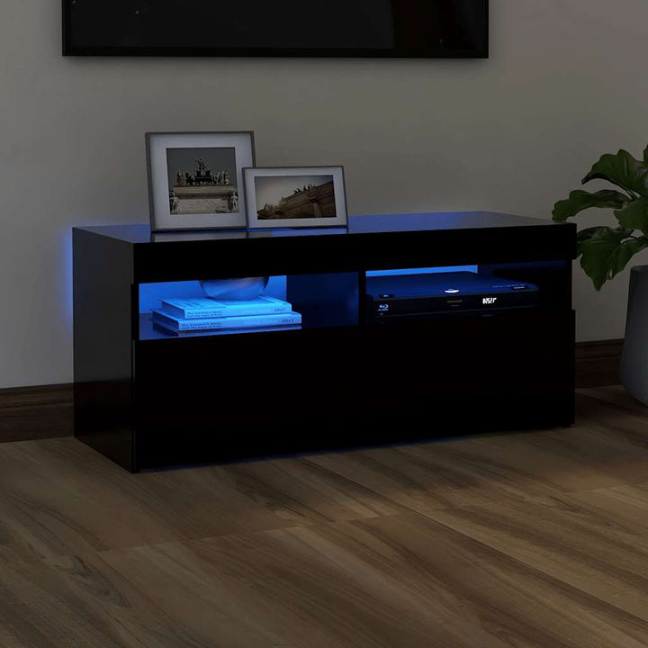 Tv-Bänk Med Led-Lampor 60X35X40 Cm Konstruerat Trä