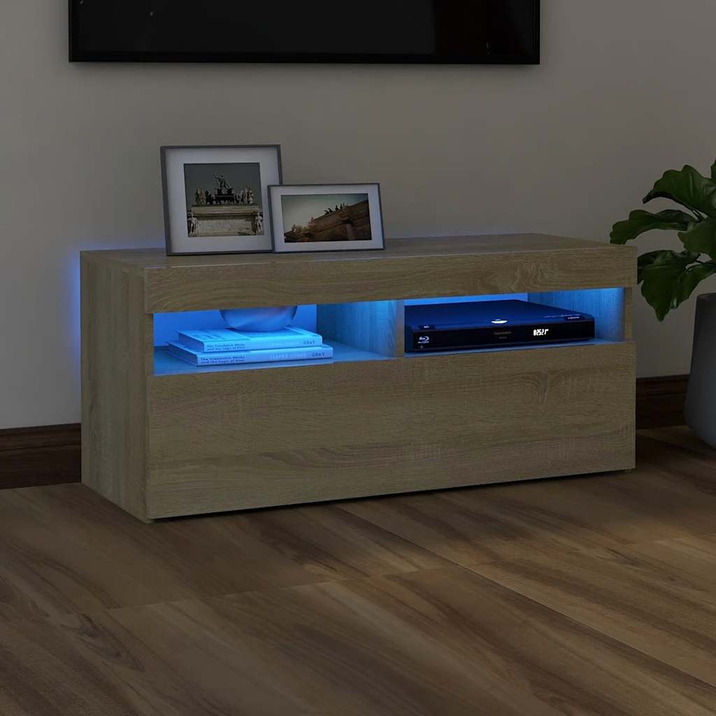 Tv-Bänk Med Led-Lampor 60X35X40 Cm Konstruerat Trä