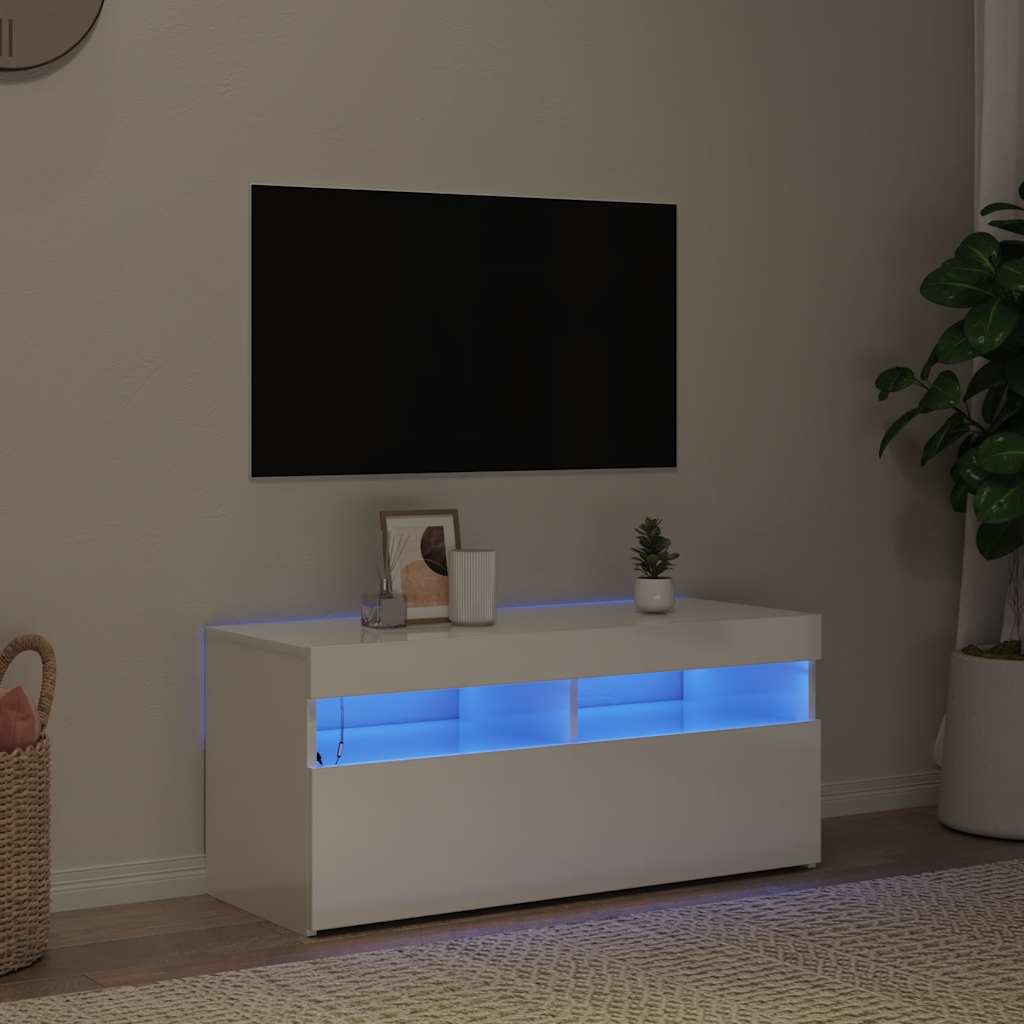 Tv-Bänk Med Led-Lampor 60X35X40 Cm Konstruerat Trä
