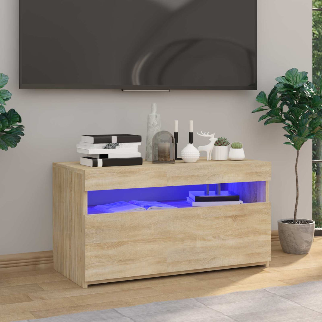 Tv-Bänk Med Led-Lampor 60X35X40 Cm Konstruerat Trä