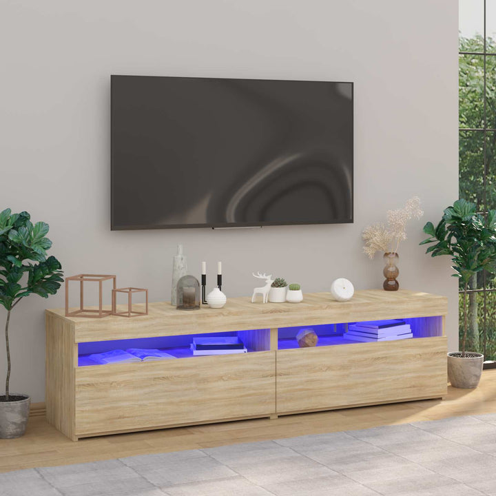 Tv-Bänk Med Led-Lampor 60X35X40 Cm Konstruerat Trä