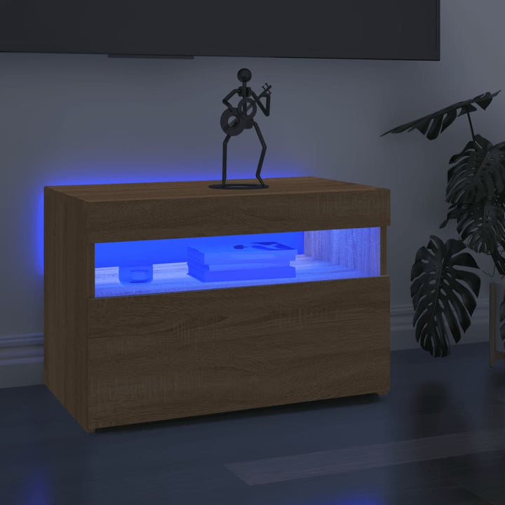 Tv-Bänk Med Led-Lampor 60X35X40 Cm Konstruerat Trä