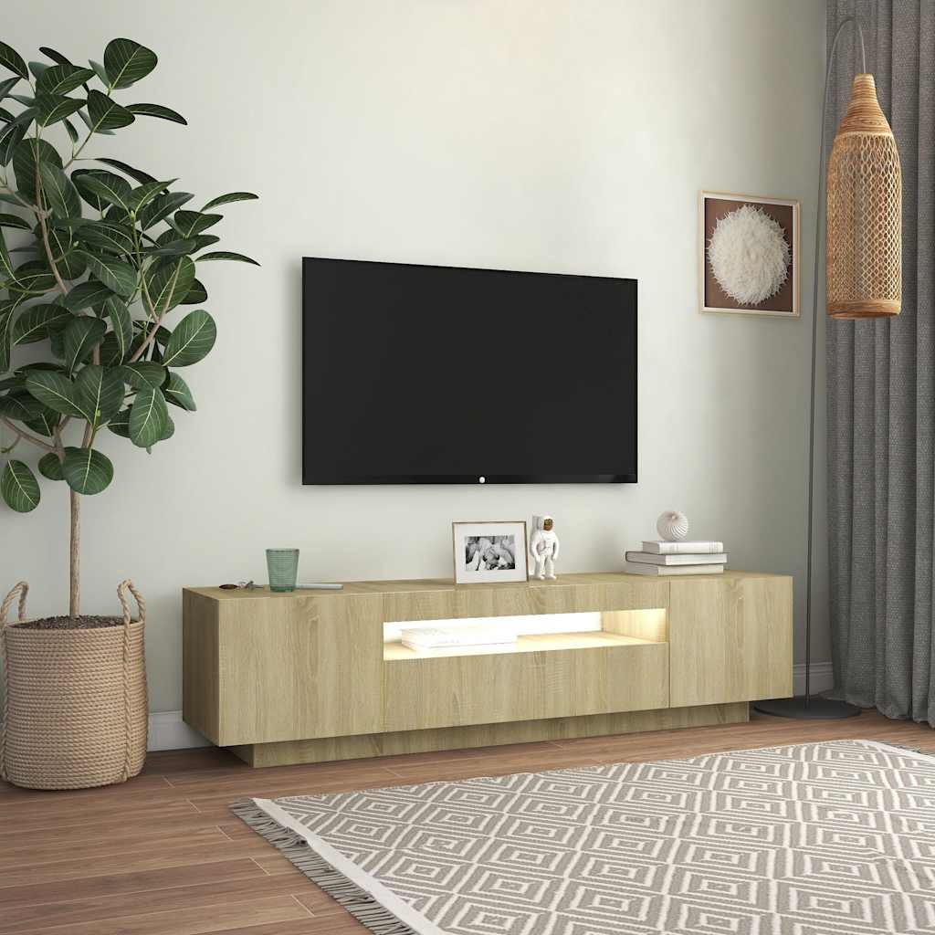 Tv-Bänk Med Led-Belysning Sonoma-Ek 160X35X40 Cm