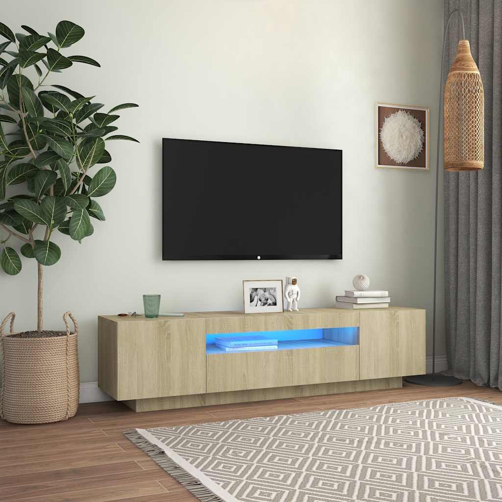 Tv-Bänk Med Led-Belysning Sonoma-Ek 160X35X40 Cm