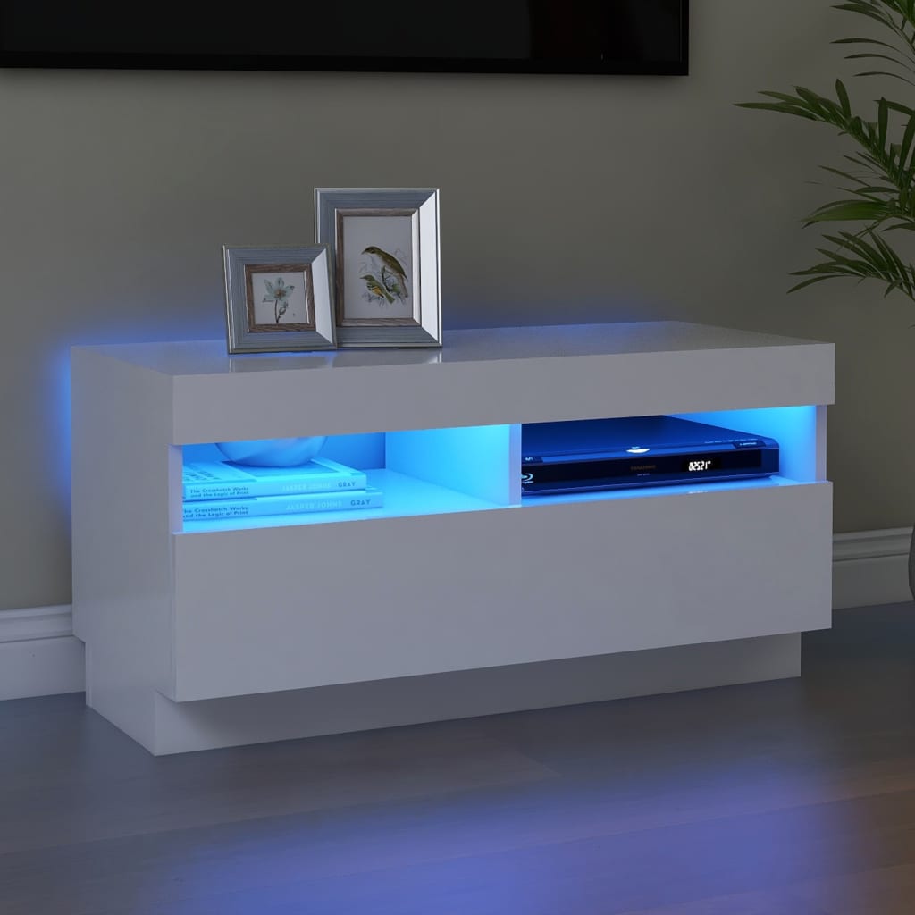 Tv-Bänk Med Led-Lampor 100X35X40 Cm Konstruerat Trä
