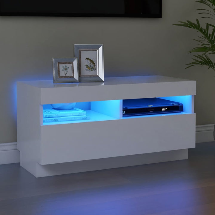 Tv-Bänk Med Led-Lampor 100X35X40 Cm Konstruerat Trä