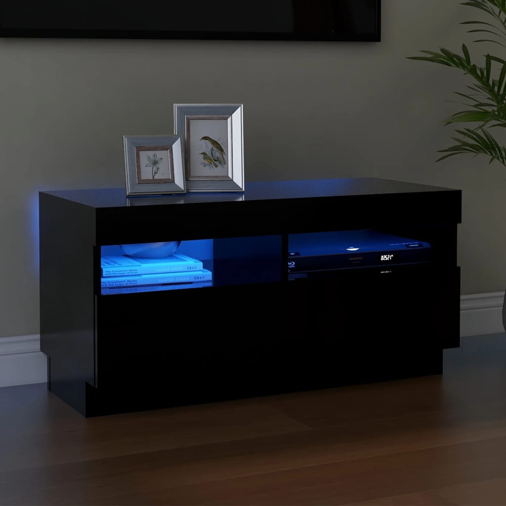 Tv-Bänk Med Led-Lampor 100X35X40 Cm Konstruerat Trä