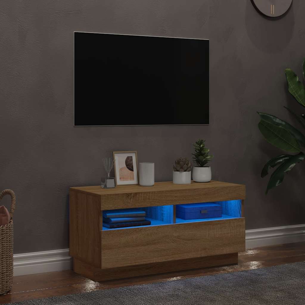 Tv-Bänk Med Led-Lampor 100X35X40 Cm Konstruerat Trä