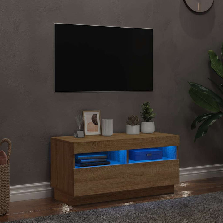 Tv-Bänk Med Led-Lampor 100X35X40 Cm Konstruerat Trä