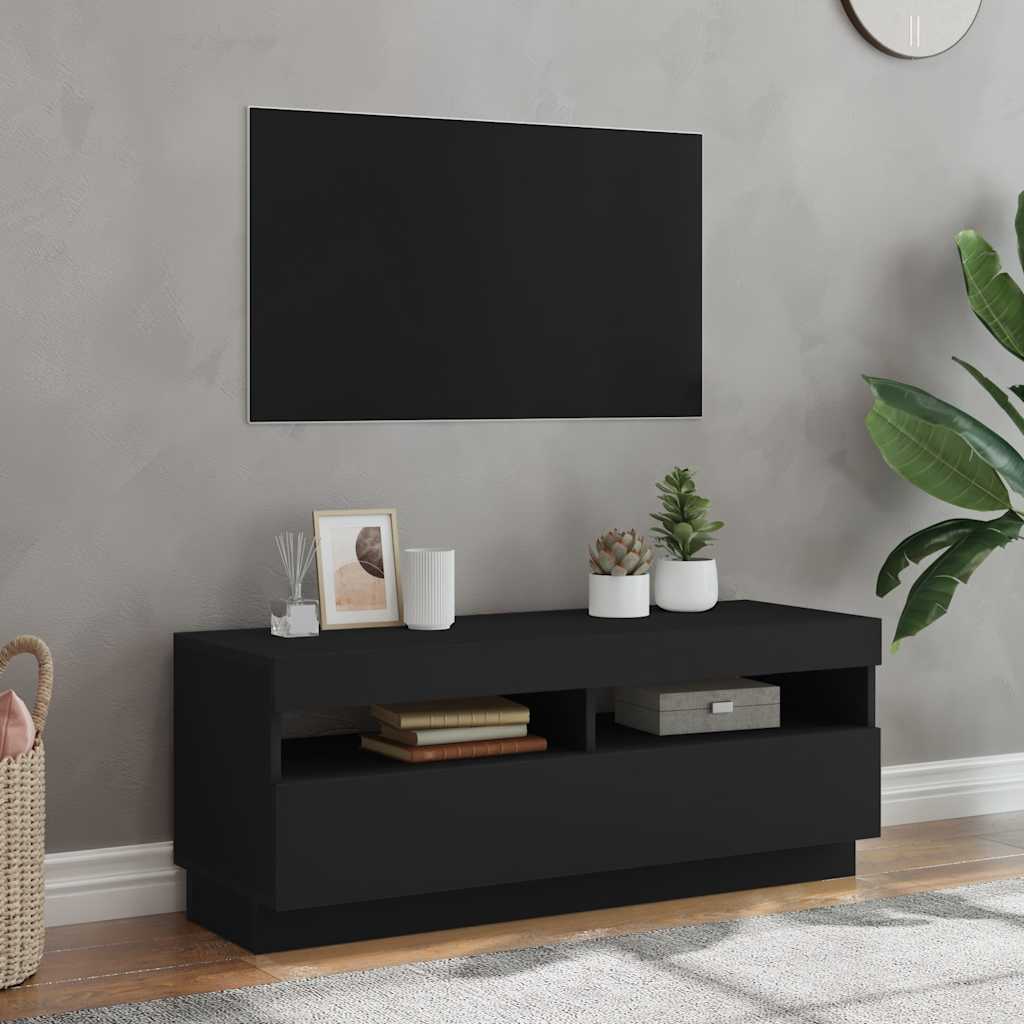 Tv-Bänk Med Led-Lampor 100X35X40 Cm Konstruerat Trä
