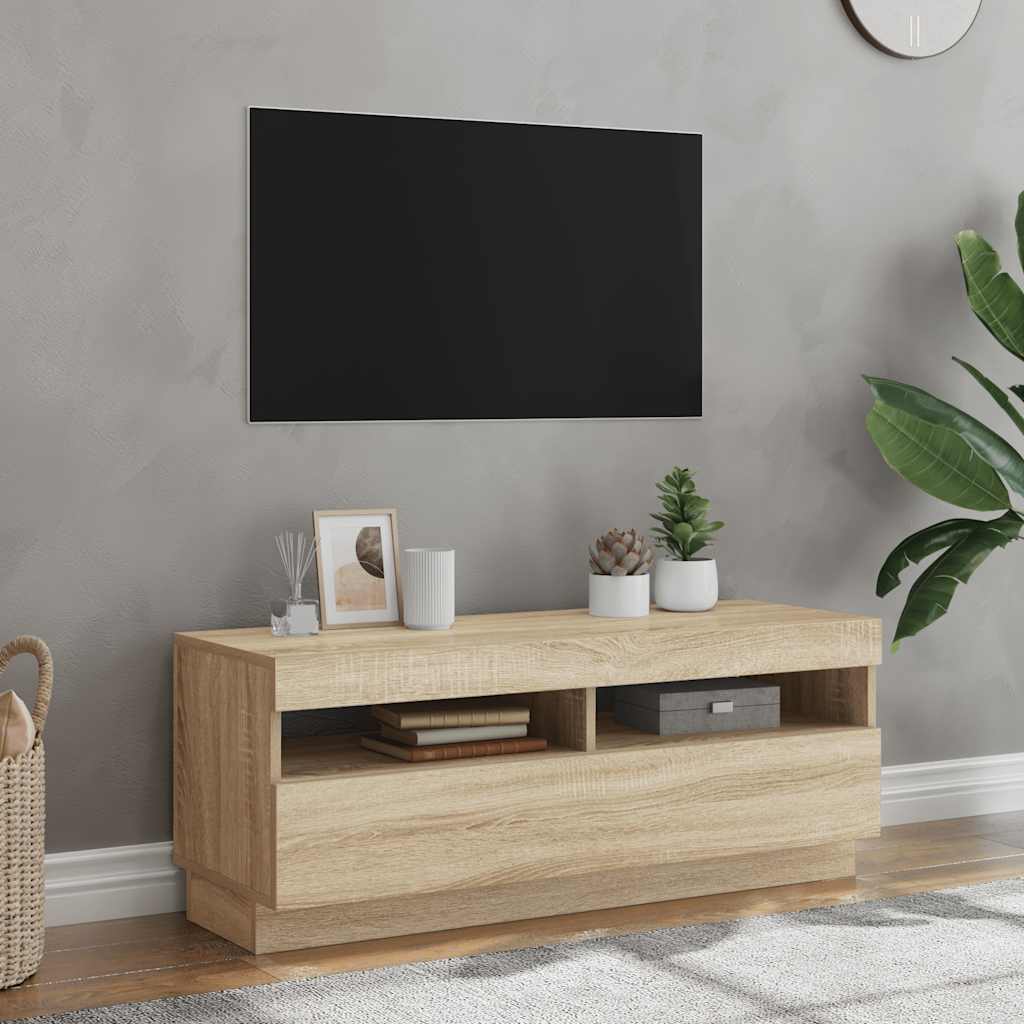 Tv-Bänk Med Led-Lampor 100X35X40 Cm Konstruerat Trä